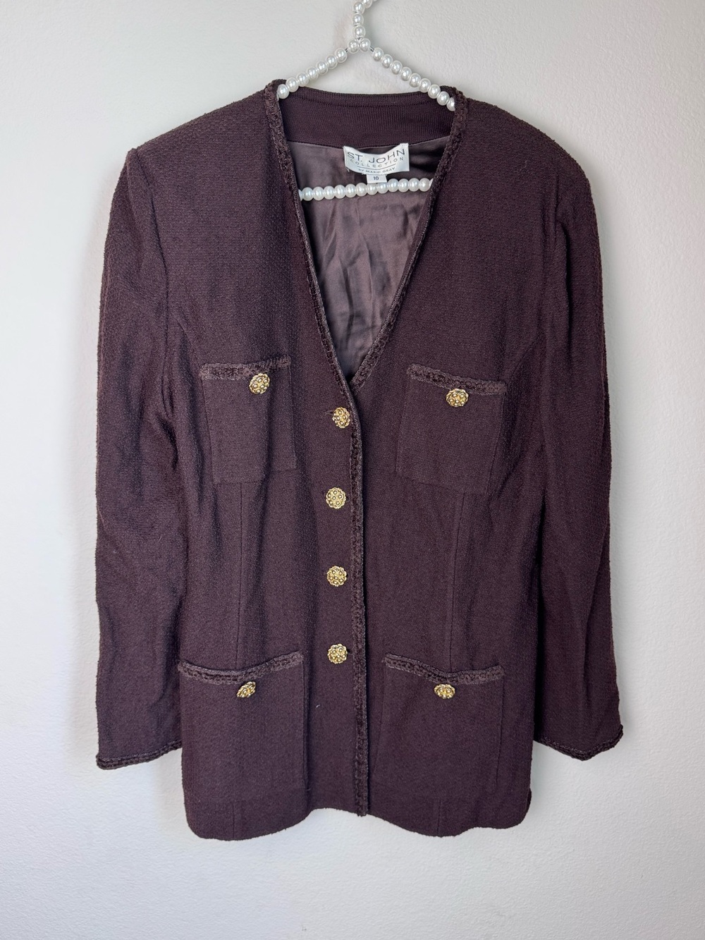 St. John Brown Knit Blazer with Gold Buttons Vintage